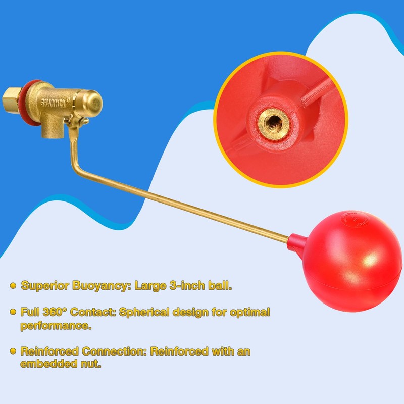 Swamp Cooler Float Valve, 1/4" Brass Float Valve for Evaporative