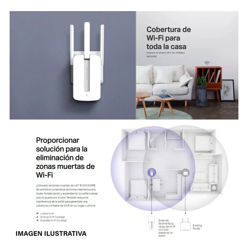 Mercusys Repetidor de Wifi Mw300re - N300 Antenas Externas