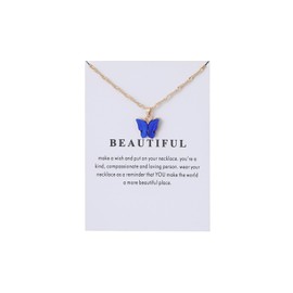 Dainty Colorful Butterfly Pendant Necklace for Women,Bohemian Acrylic Cute Butterfly Chain Necklace Retro Card Adjustable Insect Animal Necklaces Friends Female Jewelry (13 Blue-White Card)