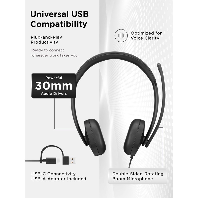 Lenovo Wired VoIP Headset 5000 per Teams, cuffie cablate USB-C