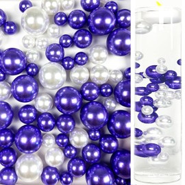 Floating Pearls for Centerpieces Vases Filler, 20/14/10mm No Hole Round Floating Pearl Beads for Wedding Birthday Christmas Party Table Wedding Home Decor 105pcs + 1000 Transparent Beads