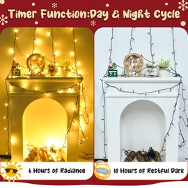 cshare String Lights Outdoor Waterproof 16.4ft 50LED, Warm White Fairy Lights Battery Operated with Timer for Indoor & Outdoor Christmas Decorations Garland Party Garden