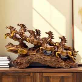 FUNSXBUG Chinese Feng Shui Horses Statue Sculpture - Resin Running Horse Figurines Home Office Decoration Tabletop Decor Ornaments for Wealth and Success Good Lucky Gifts