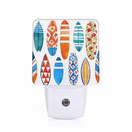Chrobak LED Night Light,Wave Watercolor Surfboard Summer Beach LED Night Light Plug into Wall with Dusk to Dawn Light Sensor White Energy Efficient Nightlight for Bedroom Hallway Living Room Kitchen