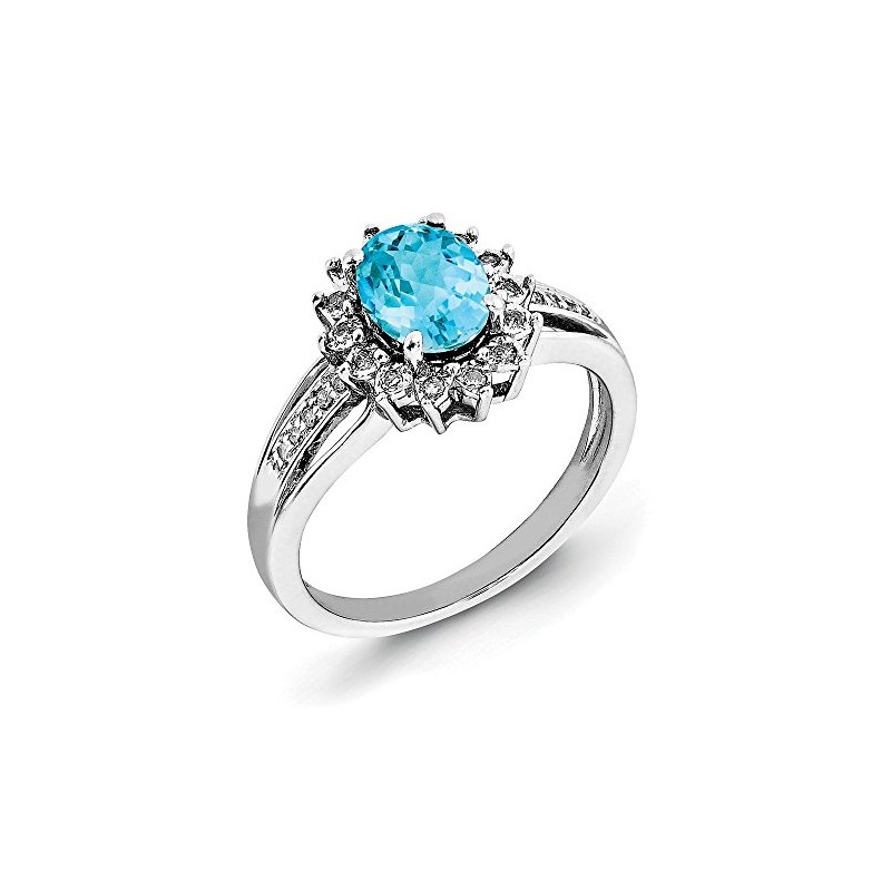 Size 8 Solid 925 Sterling Silver Diamond & Blue Simulated