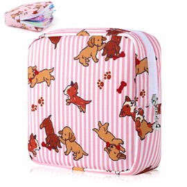 Desing Wish 1 x Sanitary Napkin Bag, Period Bag, Small Cosmetic Bag for Girls, Tampon Storage, Small Bag with Zip, Wet Bag, Small, 1 piece, pink striped dog