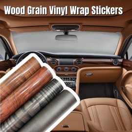 GreceYou Wood Grain Vinyl Wrap Sticker Decal Car Internal Wraps Self Adhesive DIY Film, Waterproof Wrap Roll Without Bubble, 100x 40cm/39.4x15.7in (Brown-Wood Grain(High Glossy))
