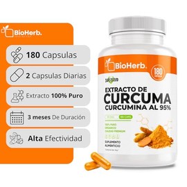 BioHerb® | Cúrcuma 95% Curcuminoides Estandarizados | 180 Cápsulas | Extracto de Raíz de Cúrcuma | Suplemento Alimenticio | Calidad Premium