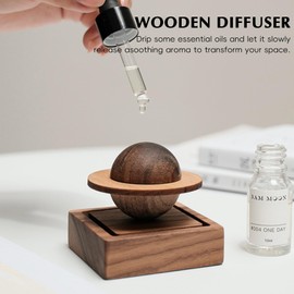 TECHPLUS Planet Wooden Essential Oil Diffuser - Walnut Aroma Therapy for Home, Office, Car, Yoga Hall and SPA - Passive Diffuser for Desk Table Decor