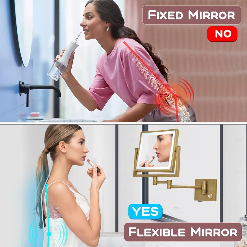 RECKODOR Square Wall Mounted Makeup Mirror with Lights and Magnification,