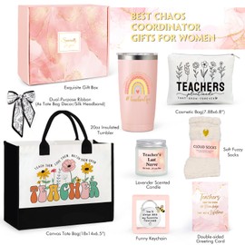 Teacher Appreciation Gifts, Best Teacher Tote Bags for Women, Unique Gifts Ideas from Students - Funny Thank You Basket Box Back to School Gifts, Teacher Christmas Gifts Birthday Gifts Pink