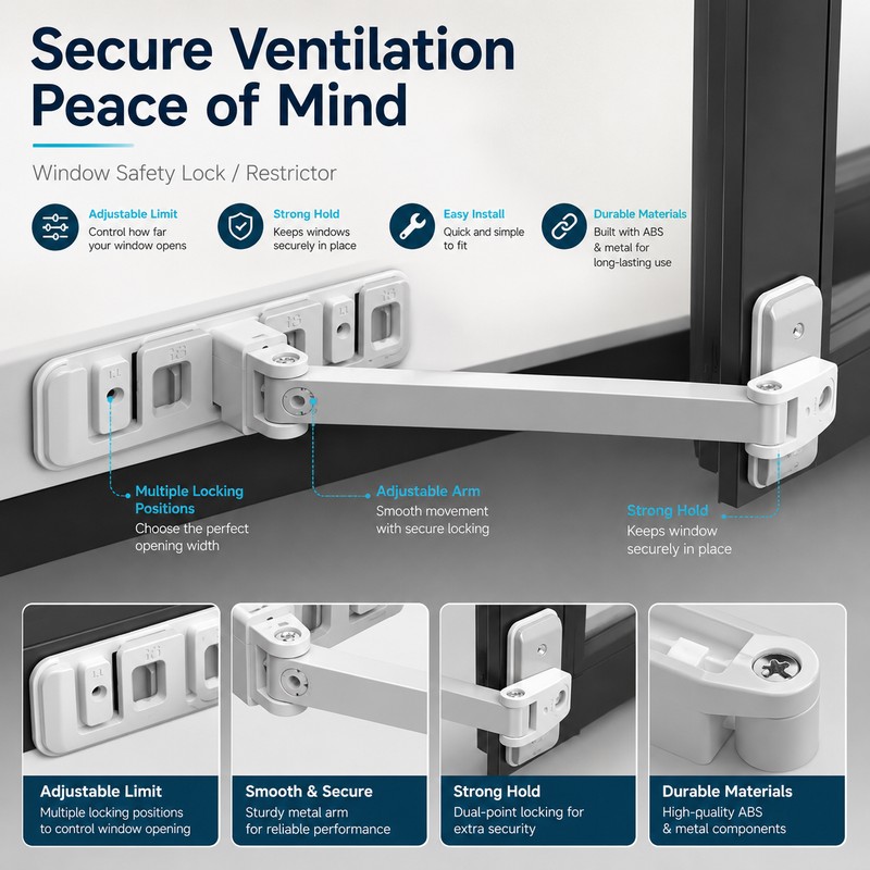 Adjustable Window Safety Lock for Childproofing – Sliding Door &