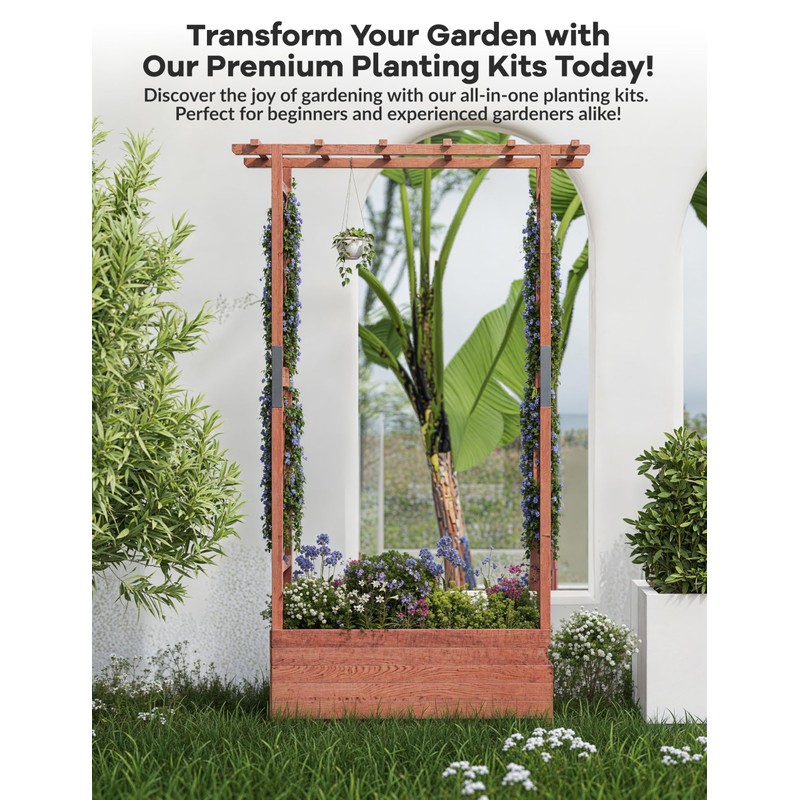 GarveeLife Raised Garden Bed with Trellis, 45 Inch Wood Planter