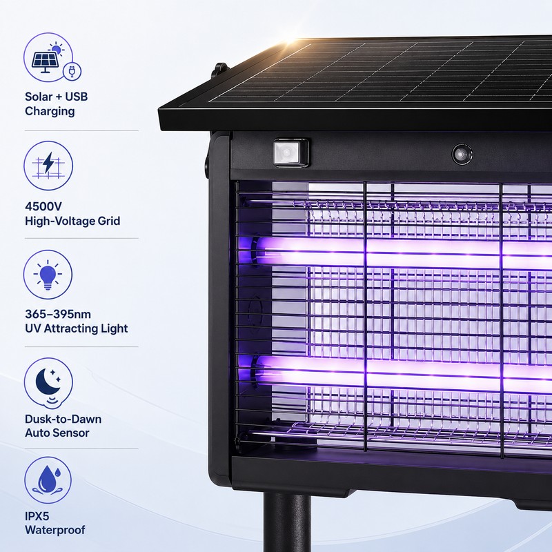 Solar Bug Zapper for Indoor & Outdoor Use – USB