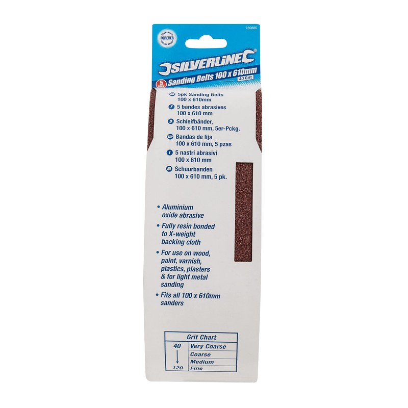 Silverline Sanding Belts 40 Grit Coarse, 100mm x 610mm Pack