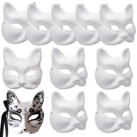 zrfgbxim 10 Pcs Cat Masks to Decorate, Therian Masks, Pure White Paper Cat Masks, DIY Blank Fox Masks, Hand-Paintable Anime Half Face Masks for Masquerade Mask (Fox)