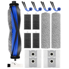 Pack of 16 Accessories for Ecovacs Deebot X9 Pro Omni Replacement Accessories, Replacement Set: 1 Main Brush, 4 Side Brushes, 4 HEPA Filters, 2 Roller Mops, 4 Dust Bags, 1 Cleaning Brush, Spare Parts