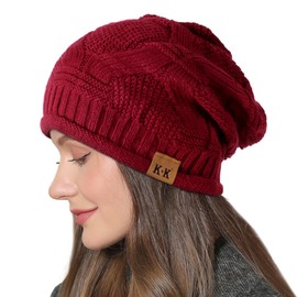 Beanie Hat Women - Winter Warm Knitted Beanies Ladies Thermal Wooly Hat Soft Stretch Slouchy Beanie Skull Cap Cable Knit Hat for Women Girls Outdoor UK WineRed
