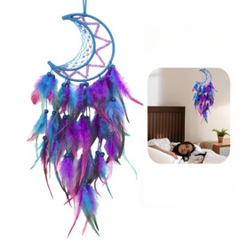 Moon Dream Catcher for Girls Blue Purple Hanging Decorations for Home Handmade Girls Bedroom Accessories Art Ornaments Dreamcatcher with Good Wishes