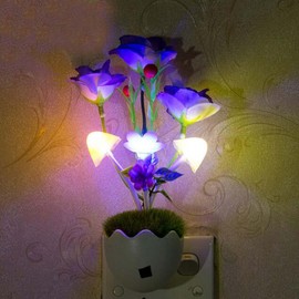 Led Night Light Sensor Bathroom Kitchen Bedside Wall Light Lamp Color Changing Plug in LED Mushroom Flower Nightlight