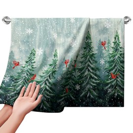 Cneztholim Winter Forest Hand Towels for Bathroom Pine Tree Cardinal Kitchen Towel Snowflakes Home Decor Dish Towels Farmhouse Soft Absorbent for Holiday Xmas Kitchen