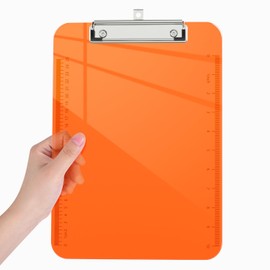 Piasoenc Plastic Clipboards, Translucent Clip Board with Low Profile, Orange Clipboard with Ruler,Office Clipboards, School Supplies, Letter Size 12.5 x 9 Inches, Orange