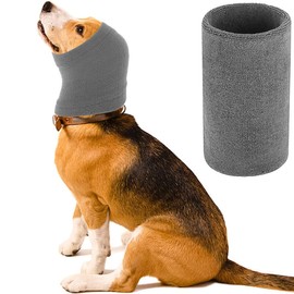 Dog Snood Dog Neck and Ears Warmer Dog Hoodie Noise Protection Ear Wraps Dog Hat for Dogs Cats Pets Headwear for Comfort, Grooming, Anti-anxiety At Noise Place Helps Calm (Grey M)