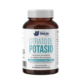 Citrato De Potasio Nutrientes Vidalabs México Suplemento De Potasio 100% Puro, Balance Electrolitico, Apoyo A Tu Salud Muscular Y Nerviosa 60 Cápsulas