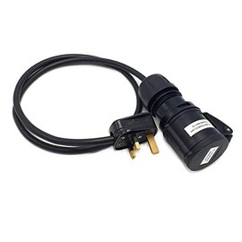 HDIUK 1 Metre Black Fly lead converter. 13A UK AC mains plug to 16A 220/240V IP44 Trailing socket coupler. Ideal for use on stage lighting, sound systems, and more