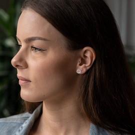 Materia Women's Stud Earrings Lotus Flower Flat 925 Sterling Silver Lotus Jewellery in Silver or Gold-Plated, Metal