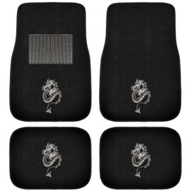 A Set of 4 Universal Fit Front and Rear Logo Plush Carpet Floor Mats - Sliver Dragon