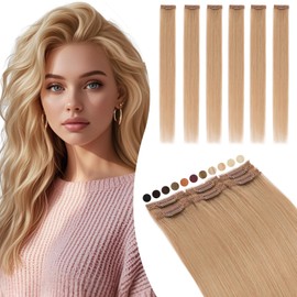 Elailite Real Hair Clip Extensions Blonde Silk Lace in Wefts 6 Pieces Hair Extensions Clip Invisible 44 g 45 cm for Volume/Meches (#27 Honey Blonde)