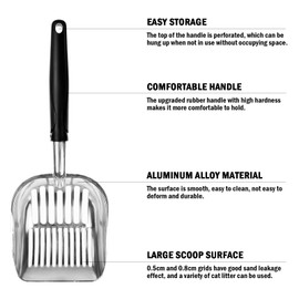 Cat Litter Scoop Metal Cat Litter Scoop with Long Handle, Cat Scoop for Cat Litter Tray Deep Cat Scoop Cat Litter Scoop Large
