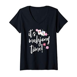Womens Mahjong Gift for Her Mahjong Player V-Neck T-Shirt
