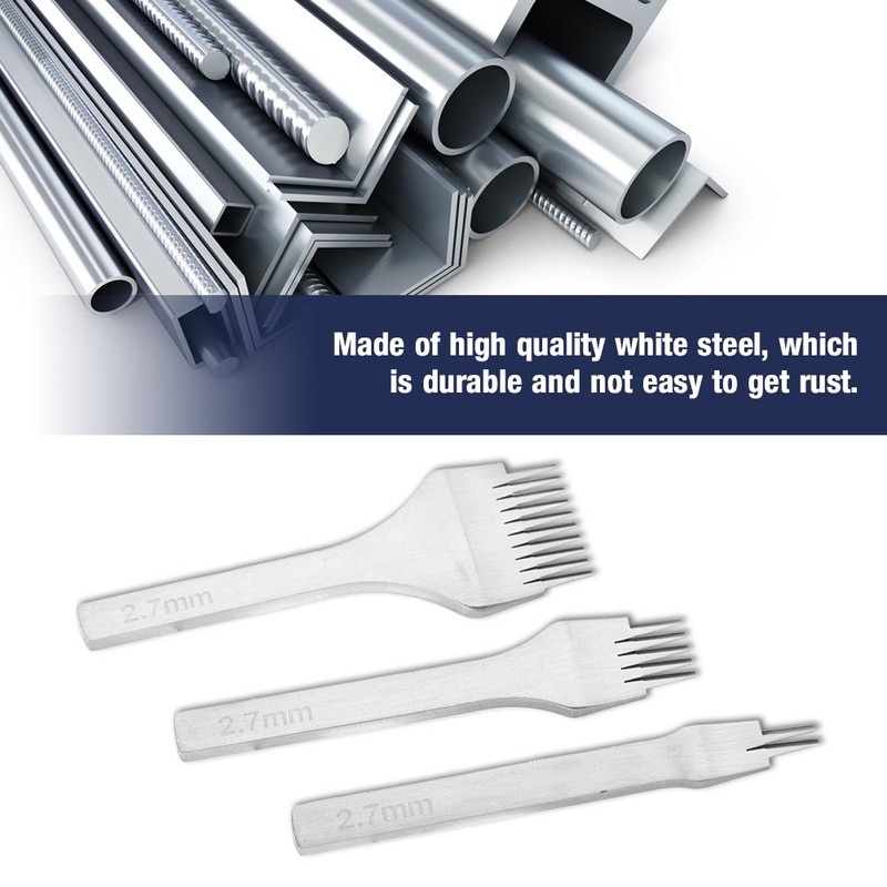 White Steel 2/5/10 Punch Prong Tool Set Lacing Stitching Chisel