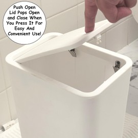 Homie Slim Bathroom Trash Can 2.9 Gallon with Pop-Up Lid, Bag Holding Clips, Use as Mini Garbage Basket, Slim Dust Bin, or Decor in Bathroom, Restroom, Kitchen (White)