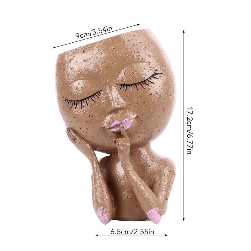 Girl Head Flowerpot Fadeless Durable Resin Face Planter Decorative Succulent