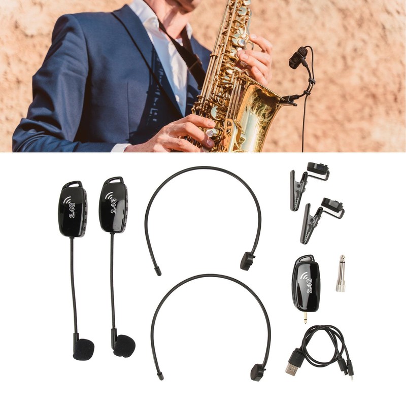 Cryfokt Wireless Instrument Microphone System, 2.4G Clip On Horns, Saxophone,