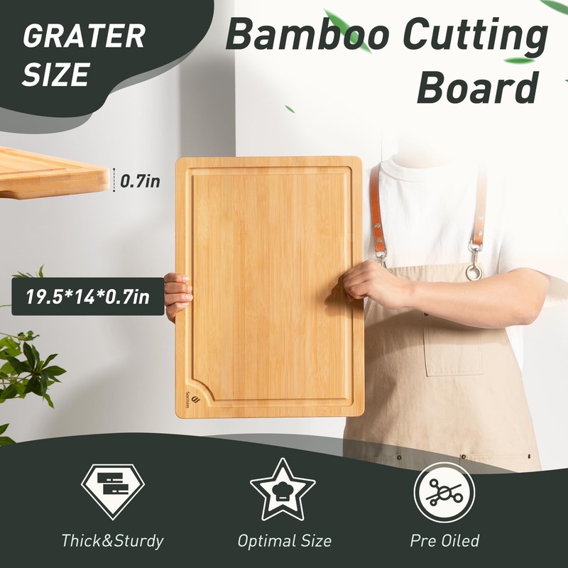 Extra Large Bamboo Board Charcuterie Non Slip Feet Over Sink