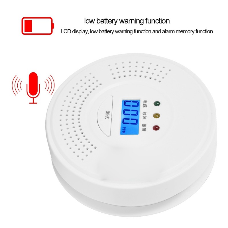 LCD Display Carbon Monoxide Alarm Detector Voice Type CO Smoke