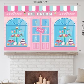 Ice Cream Birthday Party Decorations Candy Donut Ice Cream Birthday Banner Backdrop Large Dessert Shop Yard Sign backgroud Ice Cream Themed Birthday Party Indoor Outdoor Car Decorations Supplies