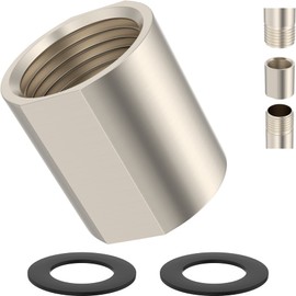 iFealClear Brass Pipe Fitting 1/2 inch G Female Thread, Shower Coupling, Shower Head Adapter, G1/2 IPS Thread Converter for Bathroom Pipe, Hose Extender, Home Plumbing, Extra Washer, Brushed Nickel