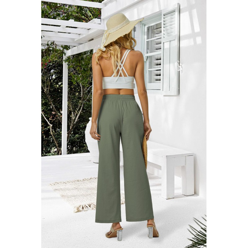 JEKAOYI Women's Casual Linen Wide Leg Pants with Pockets Boho