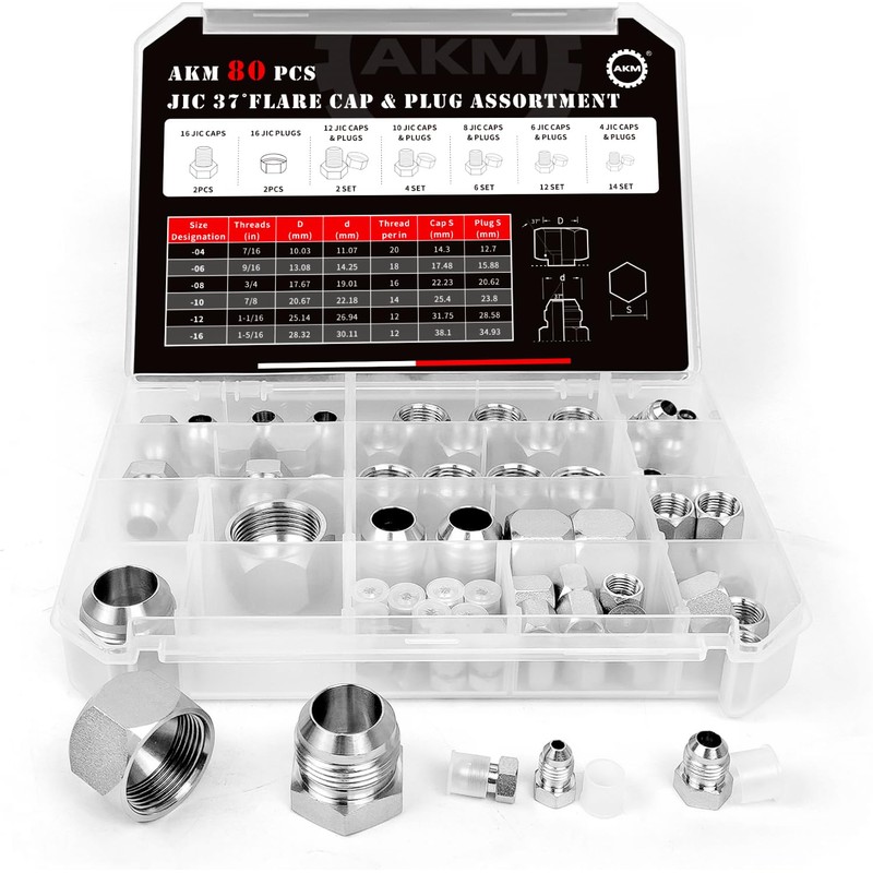 AKM 80 Pcs JIC 37° Flare Cap and Plug Kit