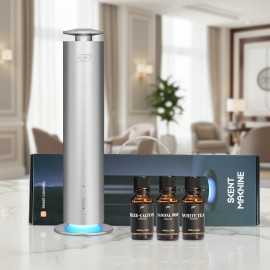 Scentop 120 ml Capacaity Waterless Aroma Essential Oil Residential House Scent Diffuser Machine with Color Box Set for Home Roomplug type: US, color: Silver