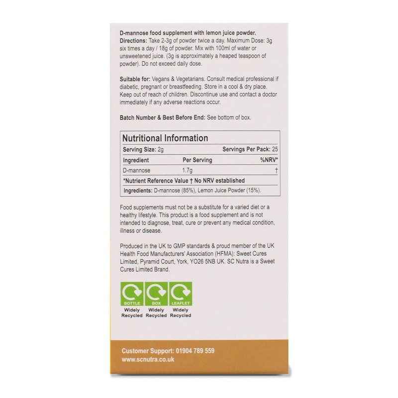sc nutra D-Mannose & Organic Alkalising Lemon Juice Powder 50g