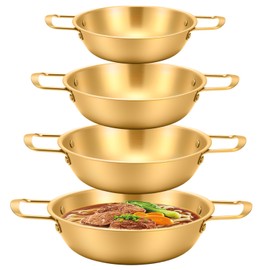 4-Piece Korean Ramen Pot for Stove, Stainless Steel Korean Noodle Pot with Handles, Golden Soup Pots & Cooking Pots for Home & Outdoor Use (Inner Diameter 7.7", 8.5", 9", 10")