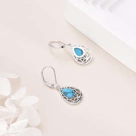 VONALA Butterfly Turquoise Earrings Women's 925 Sterling Silver Earrings Vintage Hook Drop Earrings Bohemian Ethnic Retro Jewellery Gifts for Her Women Girls, Sterling Silver