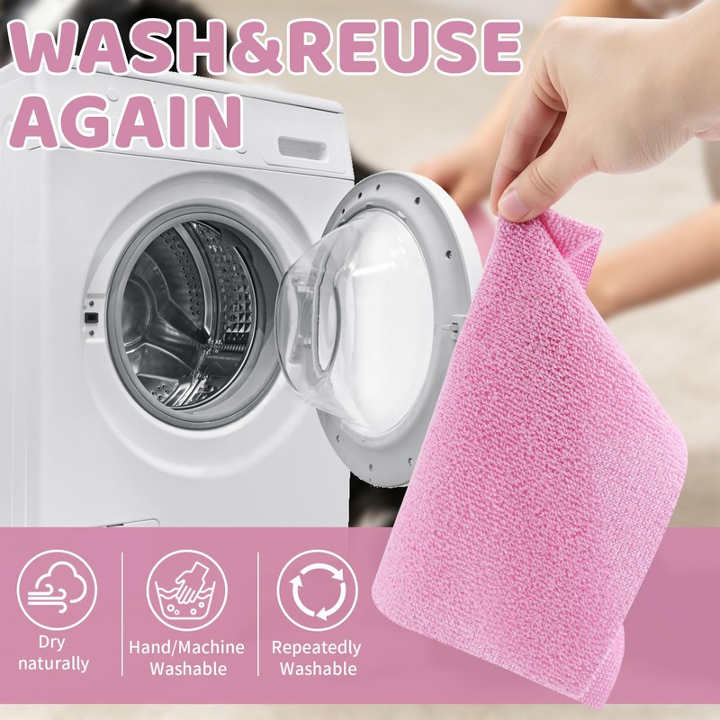 PCCALIGO 50-Pack Microfiber Cleaning Cloth Roll 12"x12", Lint-Free, Pink