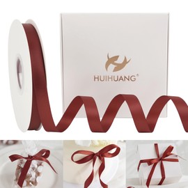 HUIHUANG Rust Satin Ribbon 1/2 inch X 50 Yards Continuous Rust Red Double-Faced Satin Ribbon for Gift Wrapping, Bows, DIY Crafts, Flower Bouquet, Wedding Bridal Shower Decor, Flower Crowns